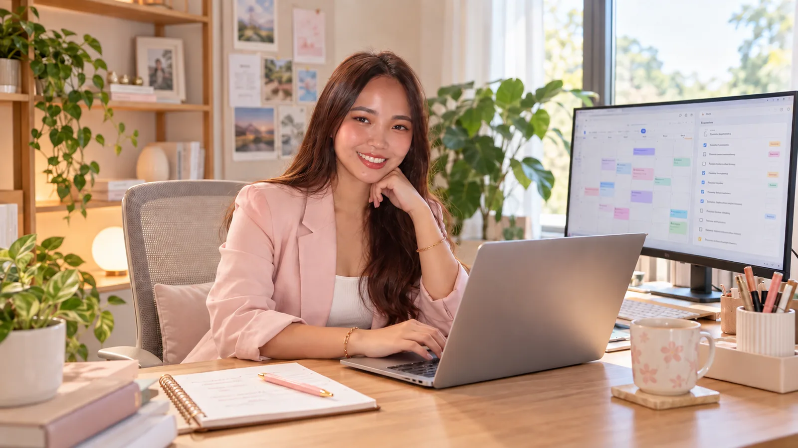 Remote executive assistant managing scheduling and administrative tasks from a laptop