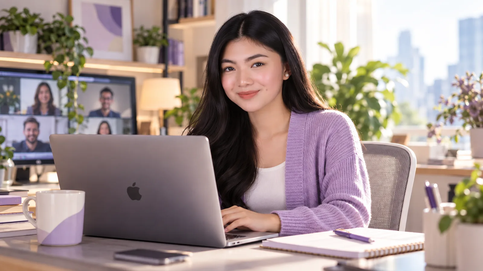 Dedicated remote professional working with a U.S. business team through video collaboration